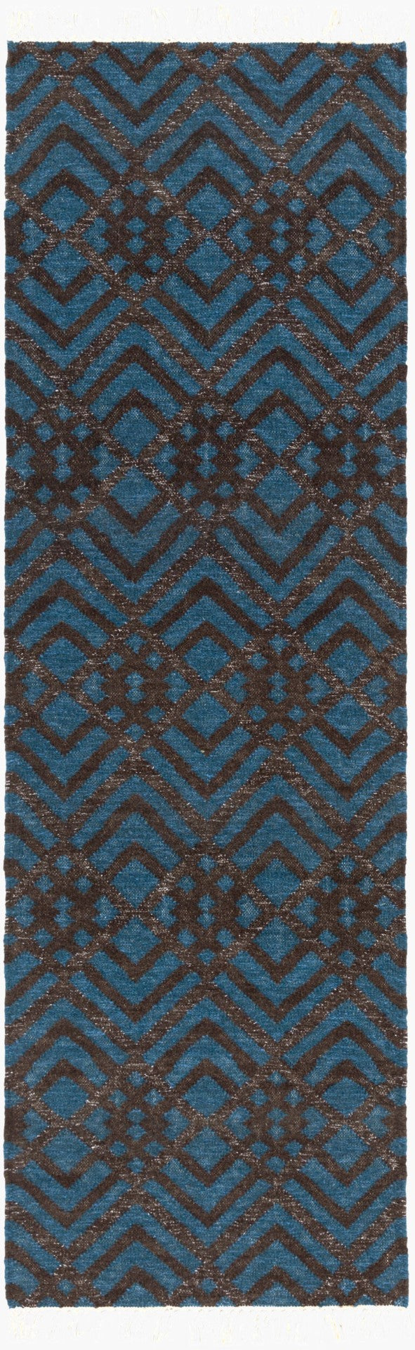 Surya Marinda Mri-8000 2'6" X 8' Handmade Wool Rug – Durable, Modern Design With Metallic Thread Elegance Dark Blue Wool,Metallic Thread Mri8000-268
