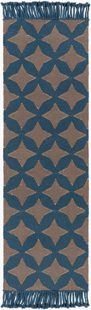 Surya Marinda Mri-8000 2'6" X 8' Handmade Wool Rug – Durable, Modern Design With Metallic Thread Elegance Dark Blue Wool,Metallic Thread Mri8002-268