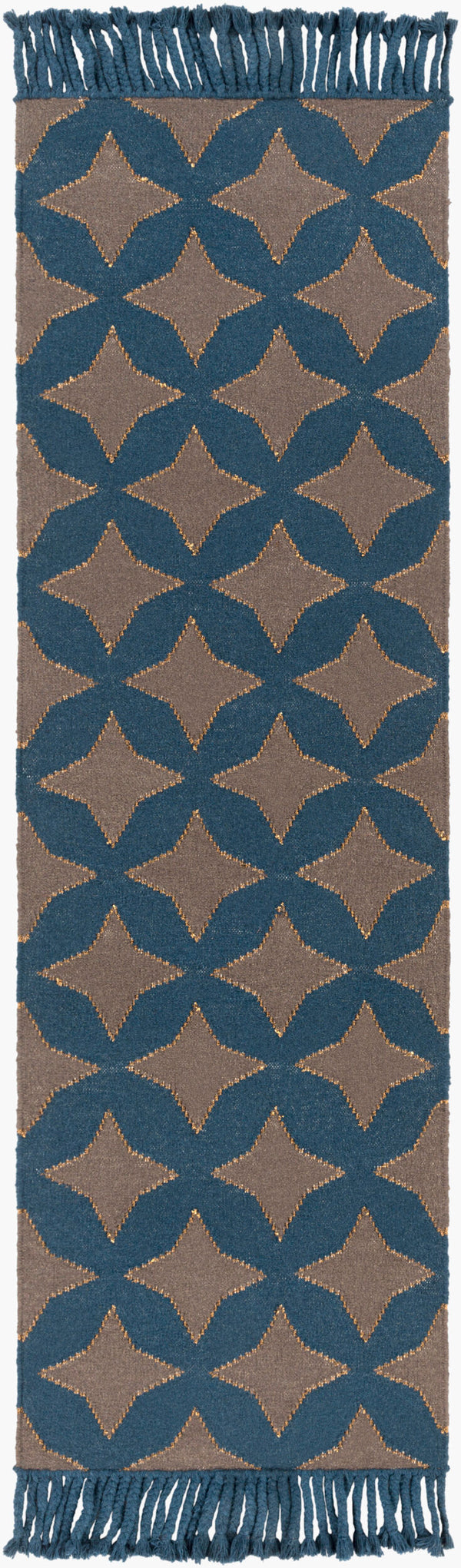 Surya Marinda Mri-8000 2'6" X 8' Handmade Wool Rug – Durable, Modern Design With Metallic Thread Elegance Dark Blue Wool,Metallic Thread Mri8002-268