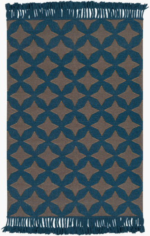 Surya Marinda Mri-8000 2'6" X 8' Handmade Wool Rug – Durable, Modern Design With Metallic Thread Elegance Dark Blue Wool,Metallic Thread Mri8002-810