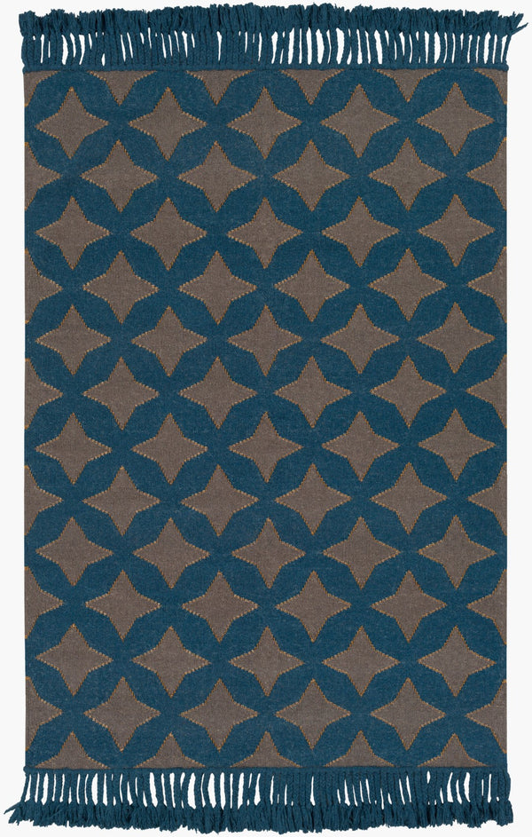 Surya Marinda Mri-8000 2'6" X 8' Handmade Wool Rug – Durable, Modern Design With Metallic Thread Elegance Dark Blue Wool,Metallic Thread Mri8002-810