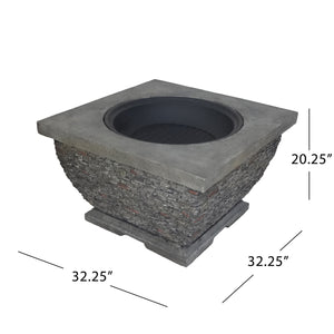 English Elm 32" Square Mgo Concrete Wood Burning Fire Pit Handcrafted for Outdoor Patios 62392.00GRY