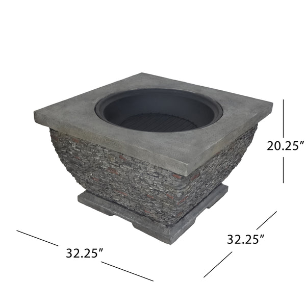 English Elm 32" Square Mgo Concrete Wood Burning Fire Pit Handcrafted for Outdoor Patios 62392.00GRY