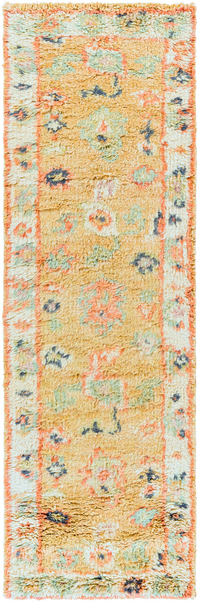 Marrakech MRK-2302 2'6" x 8' Runner Handmade Rug MRK2302-268  Mustard, Tan, Dark Blue, Lilac, Pale Blue, Dusty Coral Surya