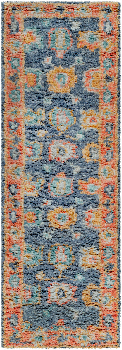 Marrakech MRK-2303 2'6" x 8' Runner Handmade Rug MRK2303-268  Burnt Orange, Dusty Coral, Rust, Dark Blue, Mustard, Denim Surya