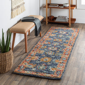 Marrakech MRK-2303 2'6" x 8' Runner Handmade Rug MRK2303-268  Burnt Orange, Dusty Coral, Rust, Dark Blue, Mustard, Denim Surya