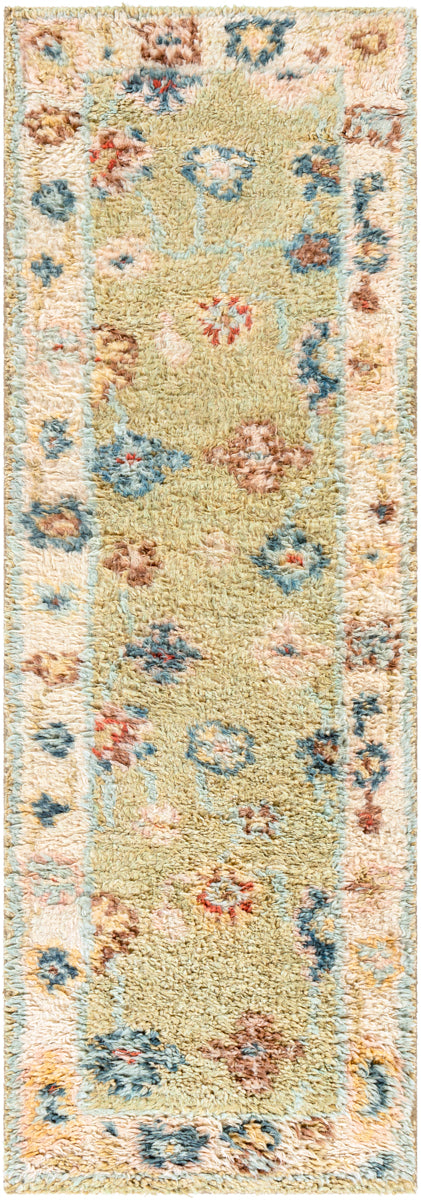 Marrakech MRK-2307 2'6" x 8' Runner Handmade Rug MRK2307-268  Light Sage, Dark Blue, Pale Blue, Light Pink, Dark Brown, Rust Surya