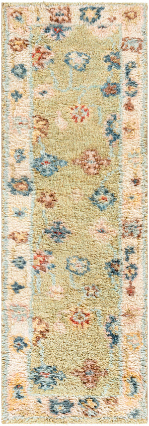 Marrakech MRK-2307 2'6" x 8' Runner Handmade Rug MRK2307-268  Light Sage, Dark Blue, Pale Blue, Light Pink, Dark Brown, Rust Surya