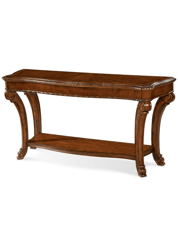 A.R.T. Furniture Old World Sofa Table - Elegant Medium Cherry Finish With Stunning Carvings & Sunburst Design Brown, Brown New Zealand Pine Solids,Cherry And Avodire Veneers 143307-2606