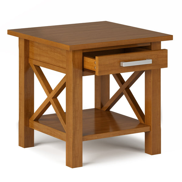 English Elm Kitchener End Table - Handcrafted Light Golden Brown With Storage, Modern Design & Durable Wood B136P158762
