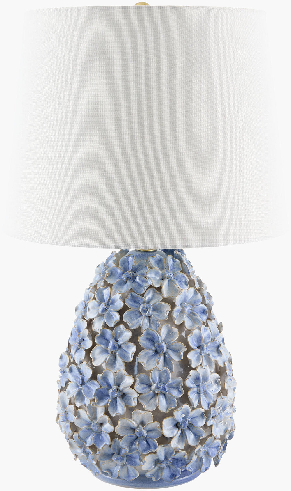 Surya Marradi 22" Elegant Accent Table Lamp With Ceramic Base & Linen Shade For Timeless Home Decor Body, Blue,Shade, White,Finial, Metallic ,Brass,Harp, Metallic ,Brass,Cord, Translucent Ceramic,Linen,Polyester,Iron Mrr-001
