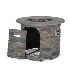 English Elm Outdoor Round Propane Fire Pit Table Mgo Stone Finish 40000 Btu Patio Heater 57564.00GRY-40K
