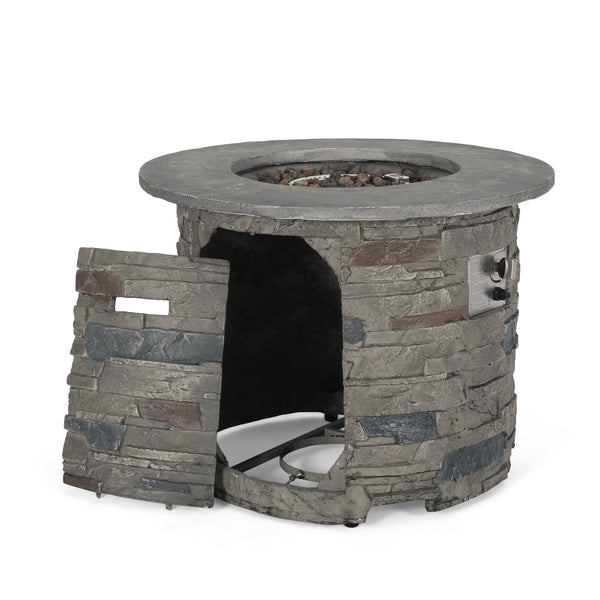 English Elm Outdoor Round Propane Fire Pit Table Mgo Stone Finish 40000 Btu Patio Heater 57564.00GRY-40K