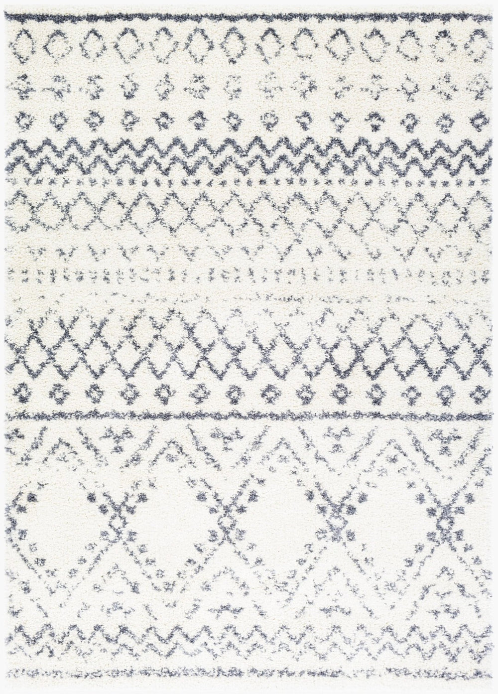 Livabliss Maroc Shag Plush Polypropylene Rug Moroccan Bohemian Accent for Entryway or Bedroom White, Gray 5'3" x 7'3" MRS2301-5373
