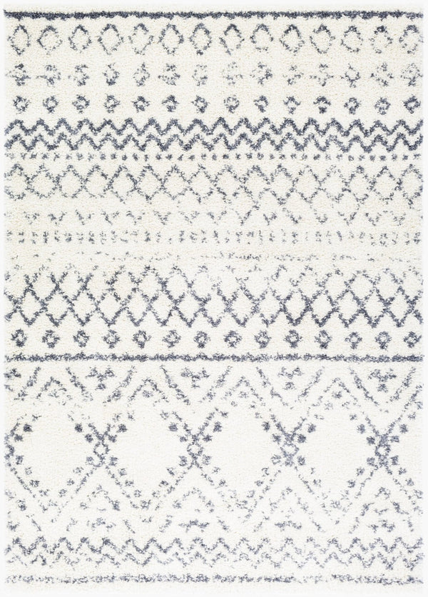 Livabliss Maroc Shag Plush Polypropylene Rug Moroccan Bohemian Accent for Entryway or Bedroom White, Gray 5'3" x 7'3" MRS2301-5373
