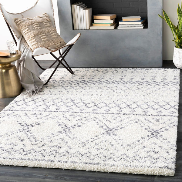Livabliss Maroc Shag Plush Polypropylene Rug Moroccan Bohemian Accent for Entryway or Bedroom White, Gray 5'3" x 7'3" MRS2301-5373