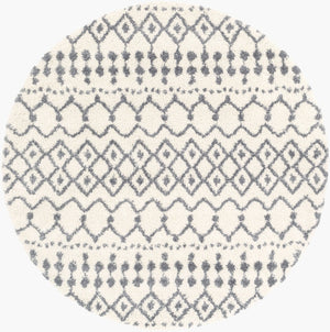 Livabliss Maroc Shag Moroccan Geometric High Pile Polypropylene Rug for Living Bedroom Decor Gray, White 6'7" x 6'7" Round MRS2310-67RD