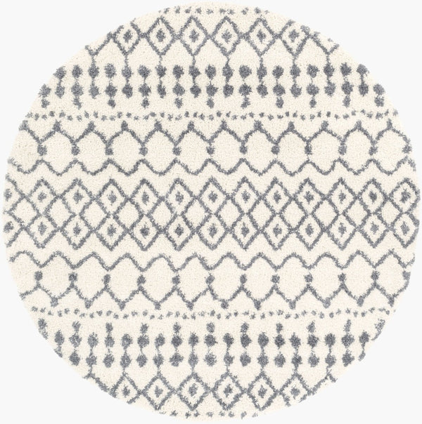Livabliss Maroc Shag Moroccan Geometric High Pile Polypropylene Rug for Living Bedroom Decor Gray, White 6'7" x 6'7" Round MRS2310-67RD