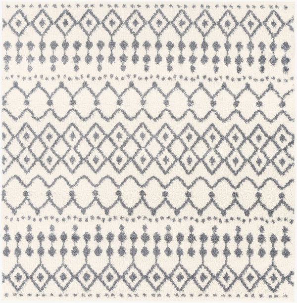 Livabliss Maroc Shag Moroccan Geometric High Pile Polypropylene Rug for Living Bedroom Decor Gray, White 6'7" x 6'7" Square MRS2310-67SQ