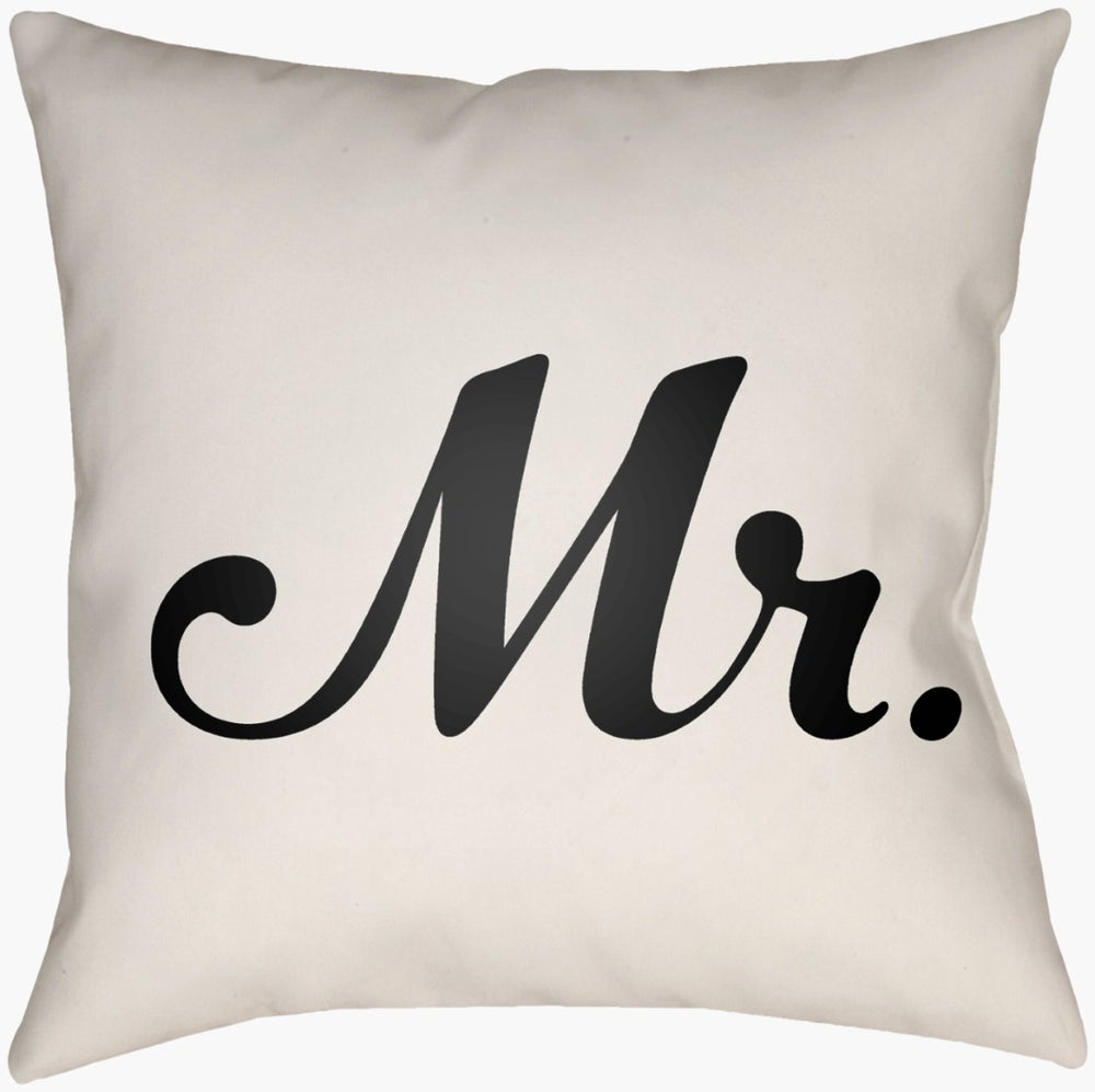 Livabliss Mr and Mrs Woven Graphic Square Accent Pillow Polished Bedroom Loveseat Decor Ivory, Black 18"L x 18"W MRSS005-1818
