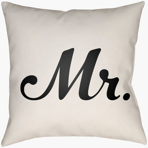 Livabliss Mr and Mrs Woven Graphic Square Accent Pillow Polished Bedroom Loveseat Decor Ivory, Black 18"L x 18"W MRSS005-1818