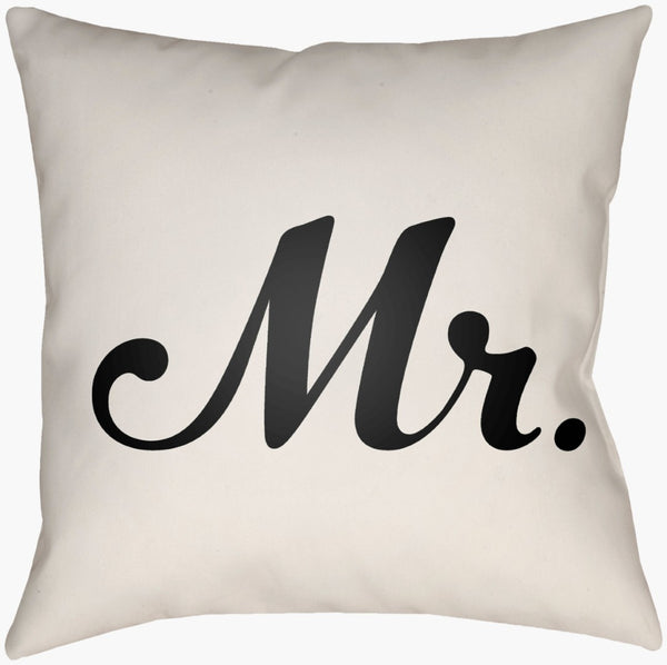 Livabliss Mr and Mrs Woven Graphic Square Accent Pillow Polished Bedroom Loveseat Decor Ivory, Black 18"L x 18"W MRSS005-1818