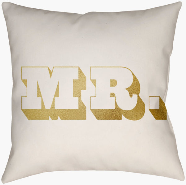 Livabliss Mr and Mrs Woven Square Accent Pillow Polyfill Insert Celebratory Graphic Motif MRSS006-1616