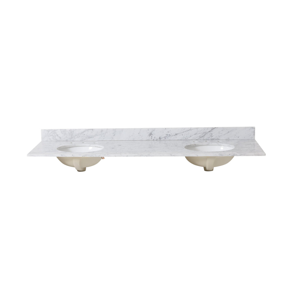 English Elm Christopher Knight Home® - 73'' Carrara White Marble Vanity Top with Dual Porcelain Undermount Sinks, Backsplash & 3-Hole Faucet Cutouts 65308.00