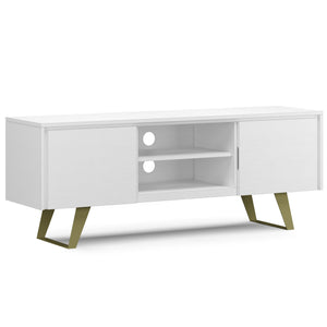 English Elm Lowry Tv Media Stand - Vintage Industrial White Acacia With Metal Accents For Modern Living Rooms B136P158867