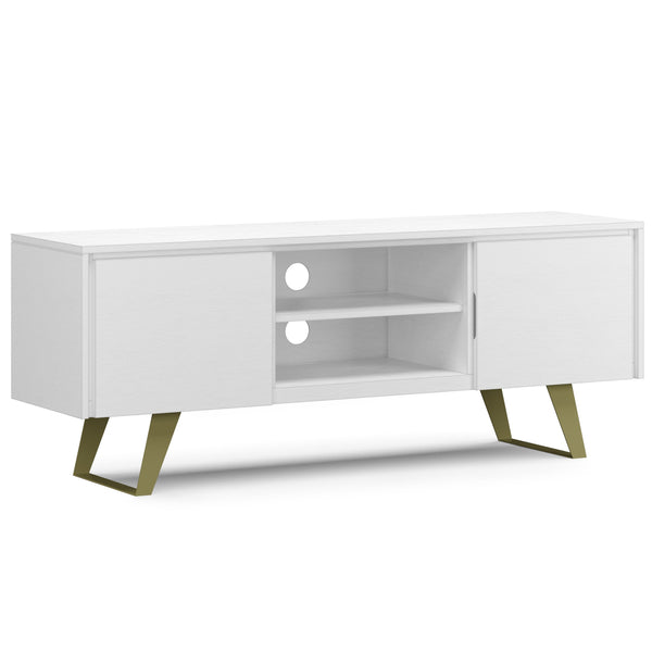 English Elm Lowry Tv Media Stand - Vintage Industrial White Acacia With Metal Accents For Modern Living Rooms B136P158867