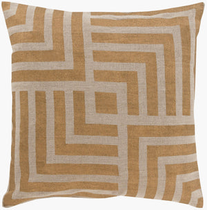 Surya Metallic Stamped Accent Pillow - Modern 18"L X 18"W Linen Decor With Unique Design & Easy Care Tan Linen Ms006-2222