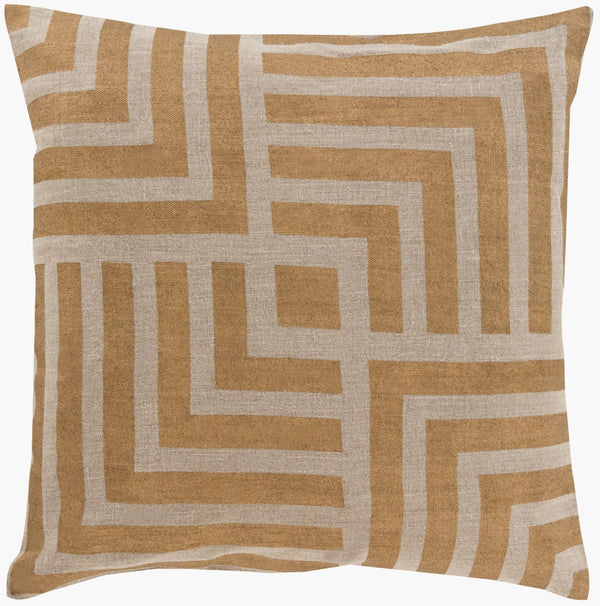 Surya Metallic Stamped Accent Pillow - Modern 18"L X 18"W Linen Decor With Unique Design & Easy Care Tan Linen Ms006-2222
