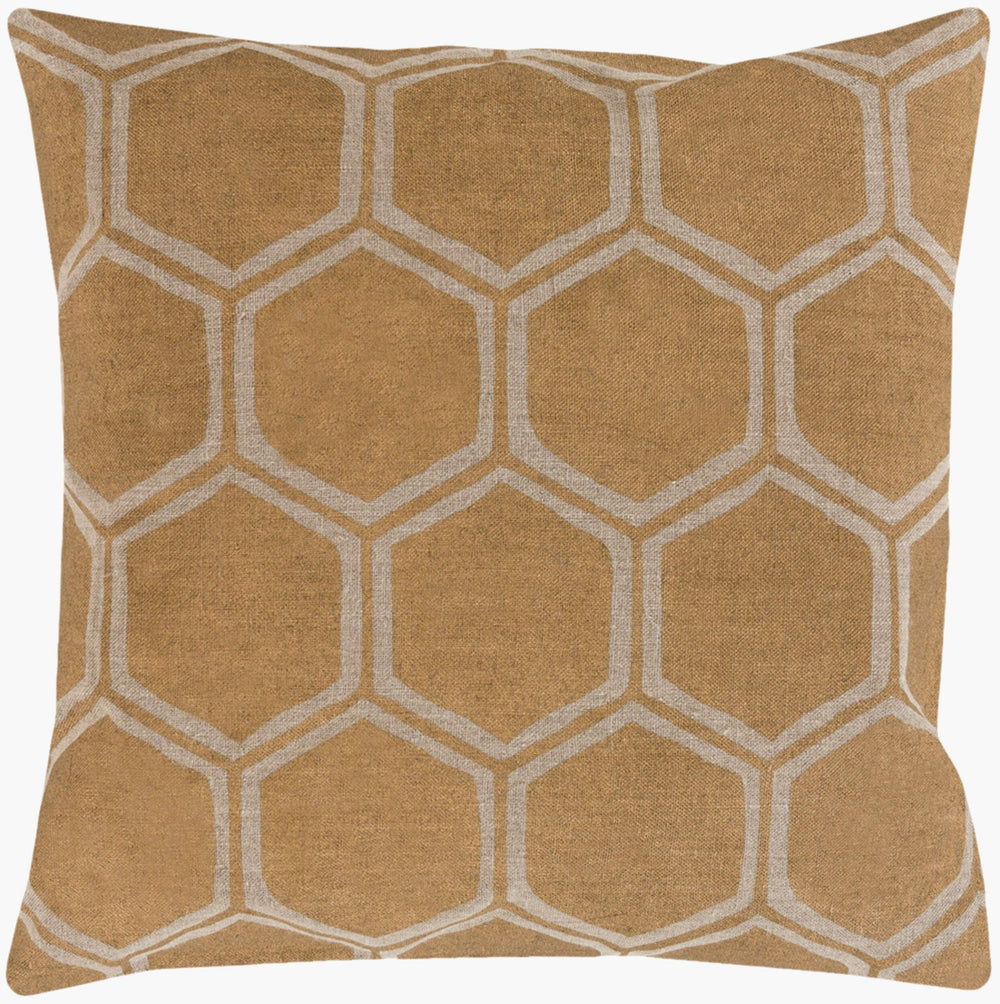 Surya Metallic Stamped Accent Pillow - Modern 18"L X 18"W Linen Decor With Unique Design & Easy Care Tan Linen Ms008-2222p