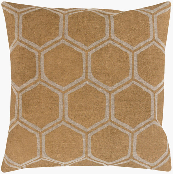 Surya Metallic Stamped Accent Pillow - Modern 18"L X 18"W Linen Decor With Unique Design & Easy Care Tan Linen Ms007-2222