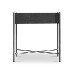 Bernhardt Bernhardt Wire-Brushed Oak Side Table With Textured Steel Base, Floating Top & X-Stretcher Accent 360126