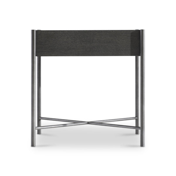 Bernhardt Bernhardt Wire-Brushed Oak Side Table With Textured Steel Base, Floating Top & X-Stretcher Accent 360126