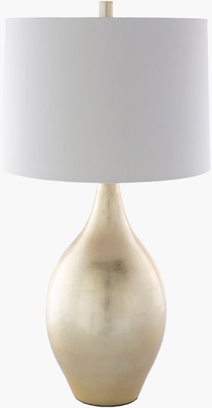 Surya Moonstruck 30" Modern Accent Table Lamp With Faux Silk Shade And Unique Metal-wood Design Body, Gold,Shade (Outside), White,Shade (Inside), Ivory,Finial, Gold,Harp, Metallic ,Nickel,Cord, Translucent Bamboo,Faux Silk Msc-002