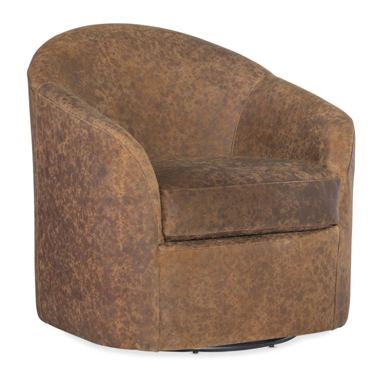Hooker Furniture Remi Plush Swivel Chair With Distressed Aniline Leather And Black Metal Base For Stylish Living Brown CC310-SW-088