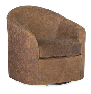 Hooker Furniture Remi Plush Swivel Chair With Distressed Aniline Leather And Black Metal Base For Stylish Living Brown CC310-SW-088