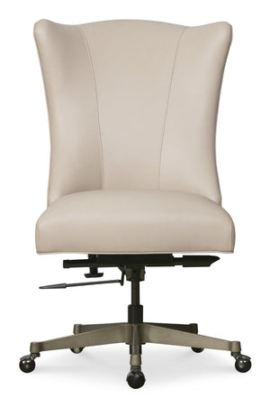 Hooker Furniture Lynn Executive Swivel Tilt Chair With Flared High Back, Top-Grain Leather & Glazed Gold Base Beige EC857-083
