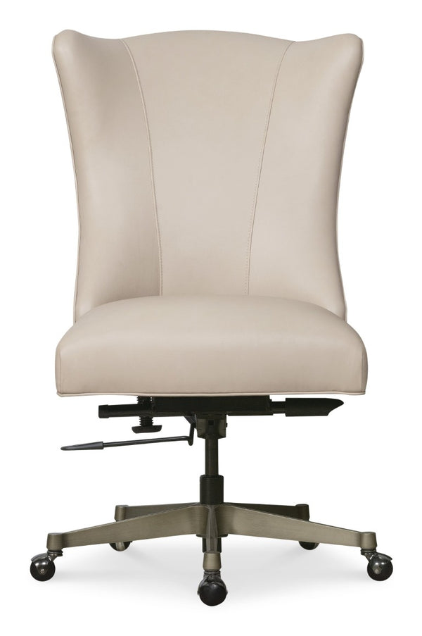 Hooker Furniture Lynn Executive Swivel Tilt Chair With Flared High Back, Top-Grain Leather & Glazed Gold Base Beige EC857-083