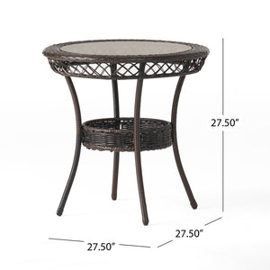 English Elm Christopher Knight Home® - FIGI Paea 27" Glass Table Brown Multi – Durable PE Wicker & Iron Bistro Table with Storage Basket 53082.00IRNKD