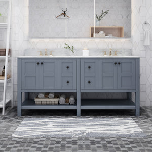 English Elm Christopher Knight Home® - 73'' Carrara White Marble Vanity Top with Dual Porcelain Undermount Sinks, Backsplash & 3-Hole Faucet Cutouts 65308.00