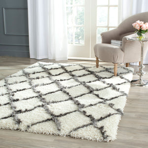 Safavieh Moroccan Shag 343 Power Loomed  Rug Ivory / Grey MSG343A-3