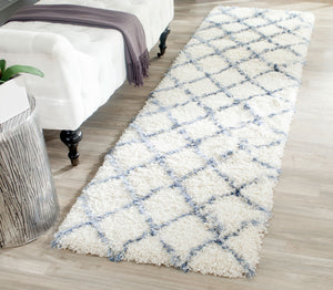 Safavieh Moroccan Shag 343 Power Loomed  Rug Ivory / Blue MSG343C-3