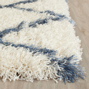 Safavieh Moroccan Shag 343 Power Loomed  Rug Ivory / Blue MSG343C-3