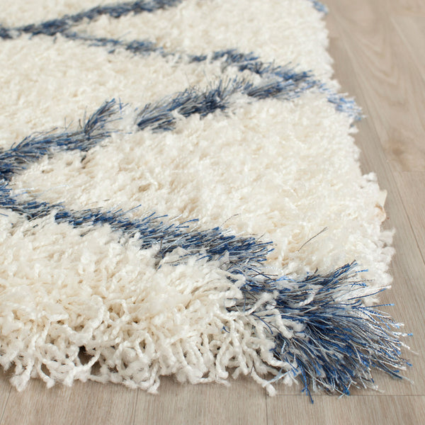Safavieh Moroccan Shag 343 Power Loomed  Rug Ivory / Blue MSG343C-3