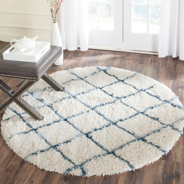 Safavieh Moroccan Shag 343 Power Loomed  Rug Ivory / Blue MSG343C-3