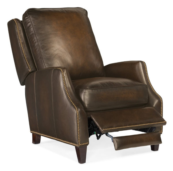 Hooker Furniture Kerley Handcrafted Push-Back Recliner In Sarzana Top-Grain Leather With Dark Walnut Base For Comfort Brown RC260-PB-086