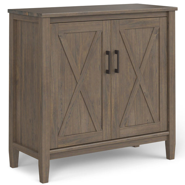 English Elm Ela Smoky Brown Low Storage Cabinet – Handcrafted Solid Wood, Shaker X Doors, Adjustable Shelves, 32" B136P158604